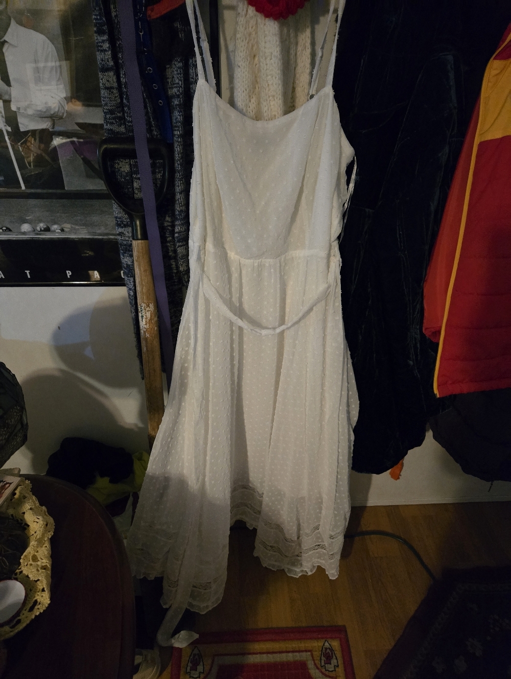 Lightweight White Swiss Dot Spaghetti Strap Dress
